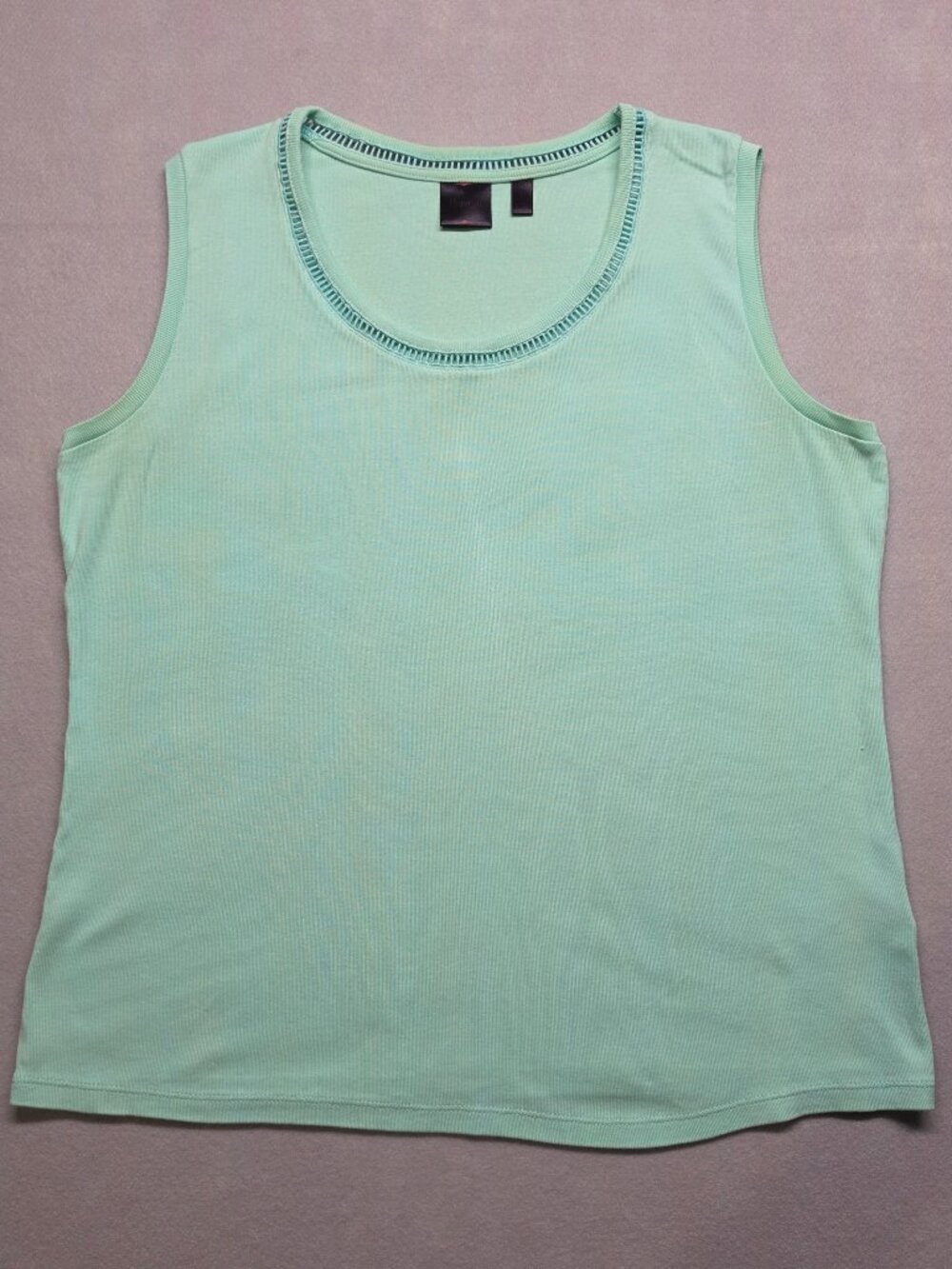 Rafaella Mint Green 100% Cotton Ribbed Tank Top Ladder Cutout Neckline L